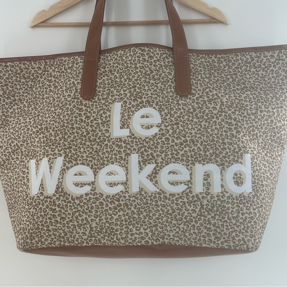 Le Weekend Anthropologie Travel Beach Vacation Leopard Print Tote